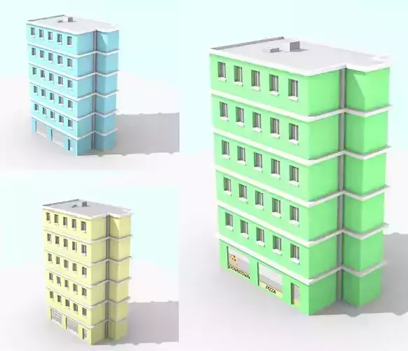 low poly apartment building Free low-poly 3D model