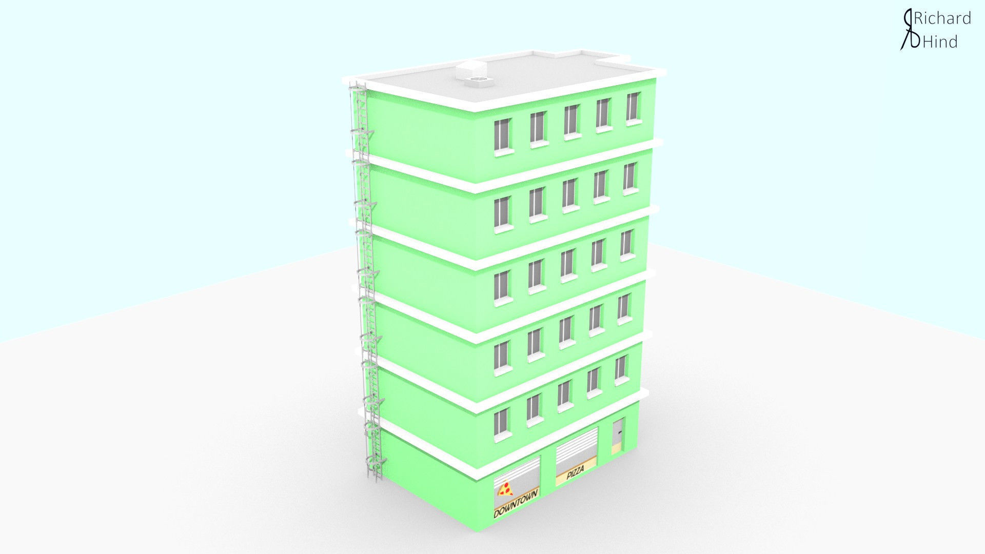 low poly apartment building Free low-poly 3D model_7