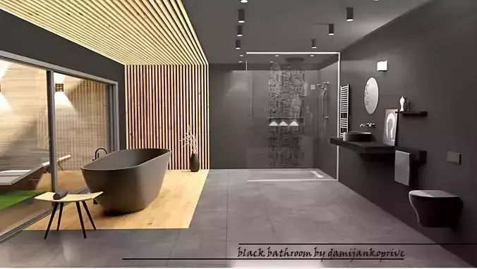 black bathroom design Low-poly 3D model