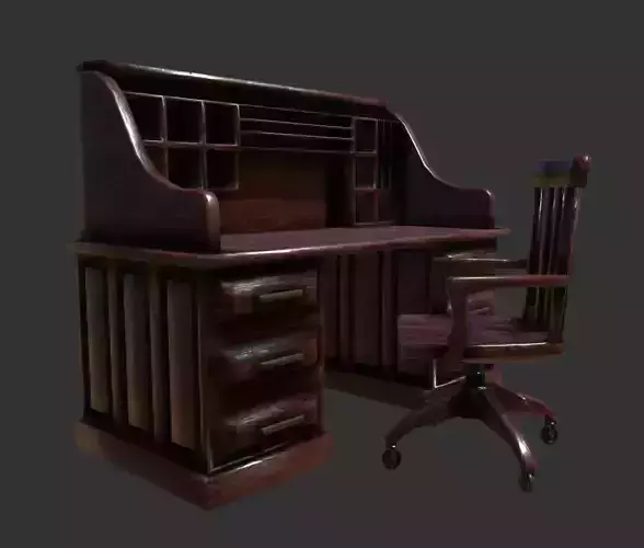 Antique Desk Wooden Chair Low-poly 3D model