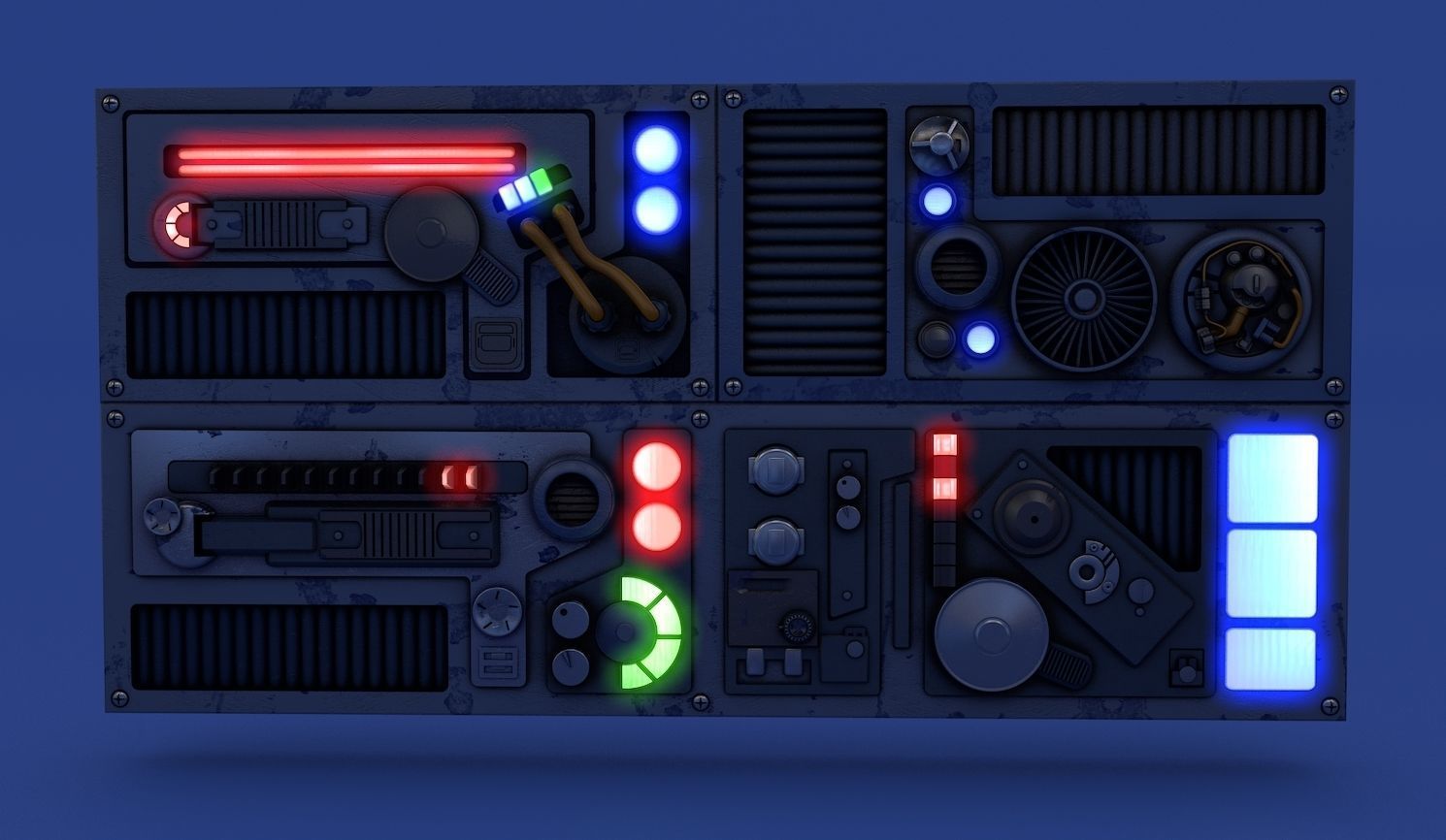 SciFi Space High Tech Wall Panel Custom 3D model_4