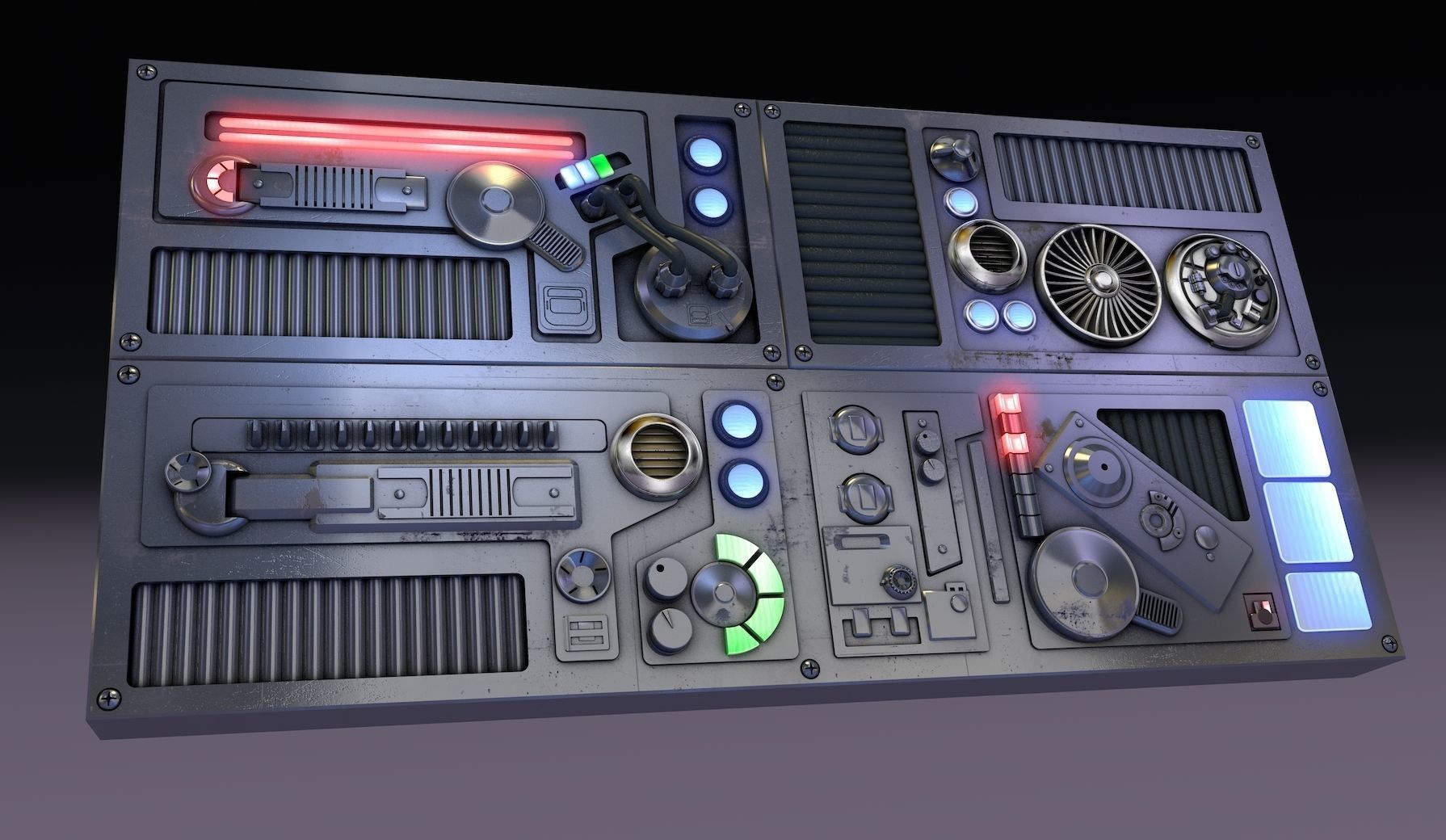 SciFi Space High Tech Wall Panel Custom 3D model_2