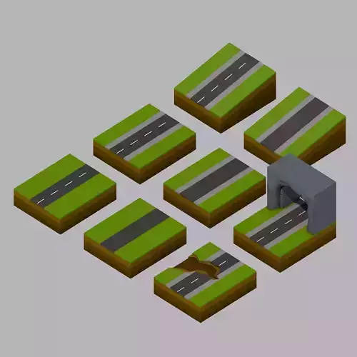 Low Poly Road Set 1 of roads and bridges