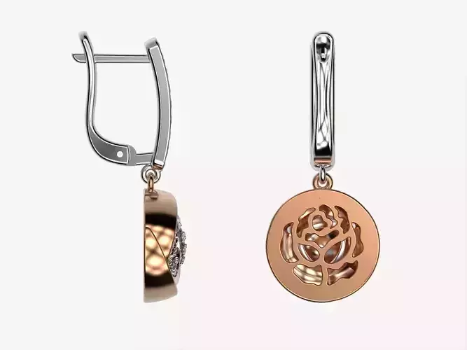 Rose gold diamond earrings 3d print model Drop earrings stl 3dm