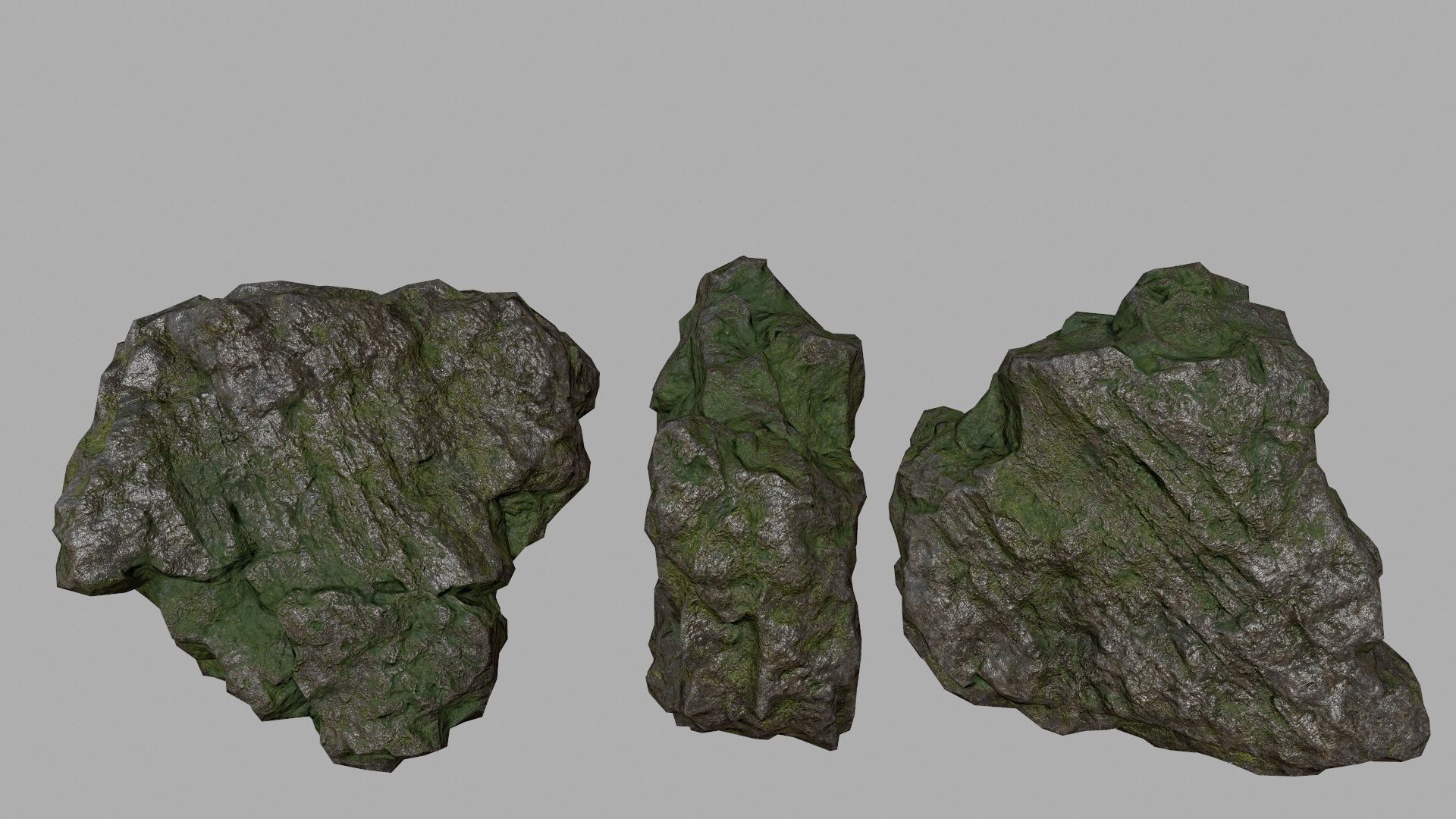 mossy rock set Low-poly 3D model_19