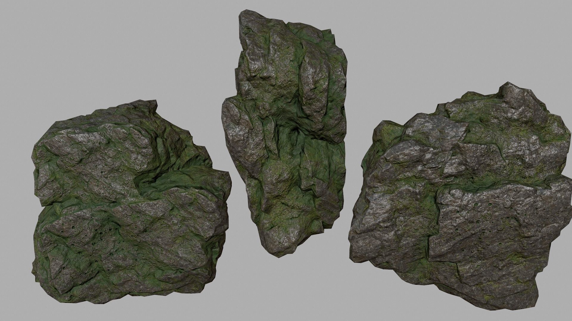 mossy rock set Low-poly 3D model_21