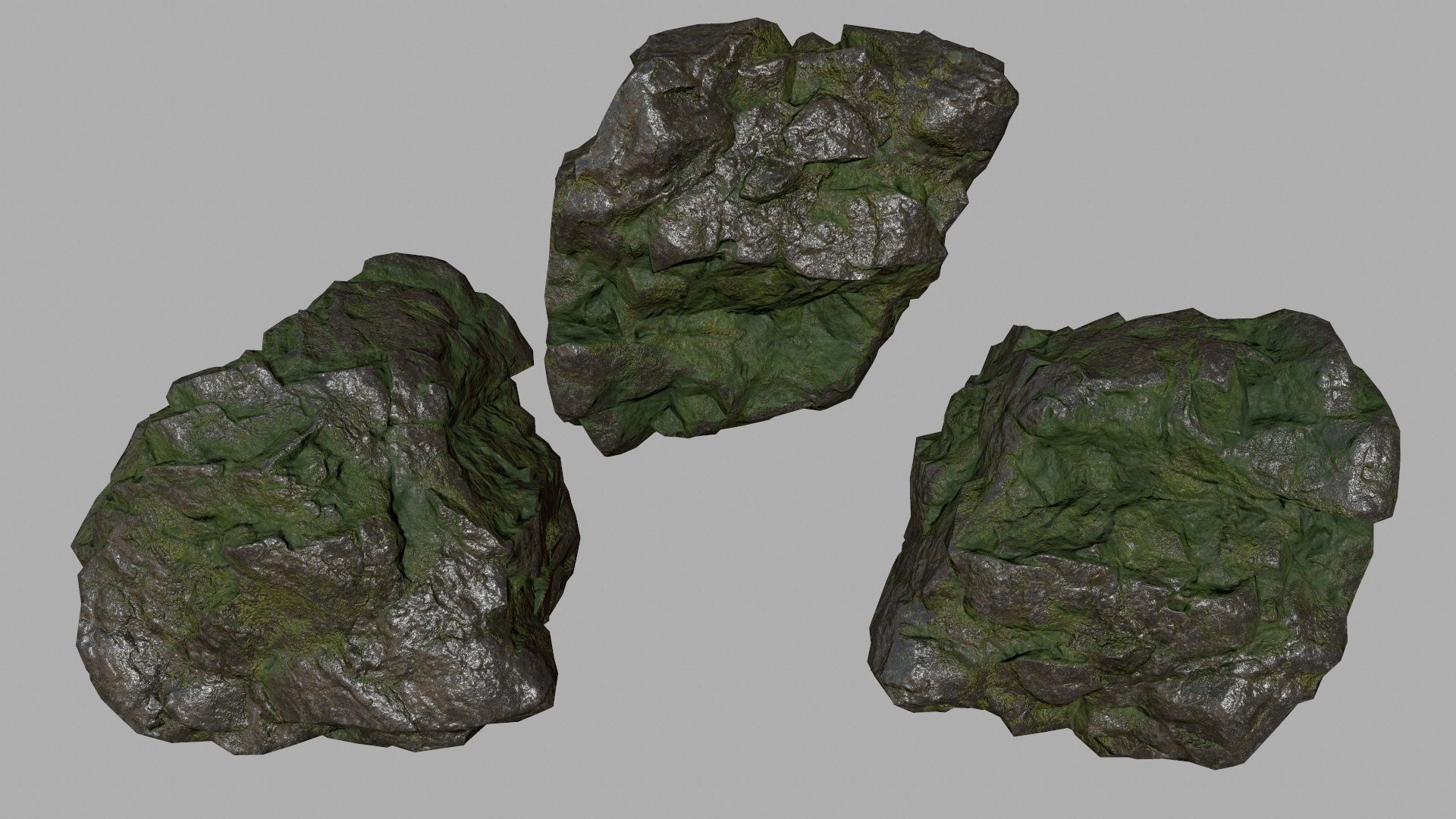 mossy rock set Low-poly 3D model_5