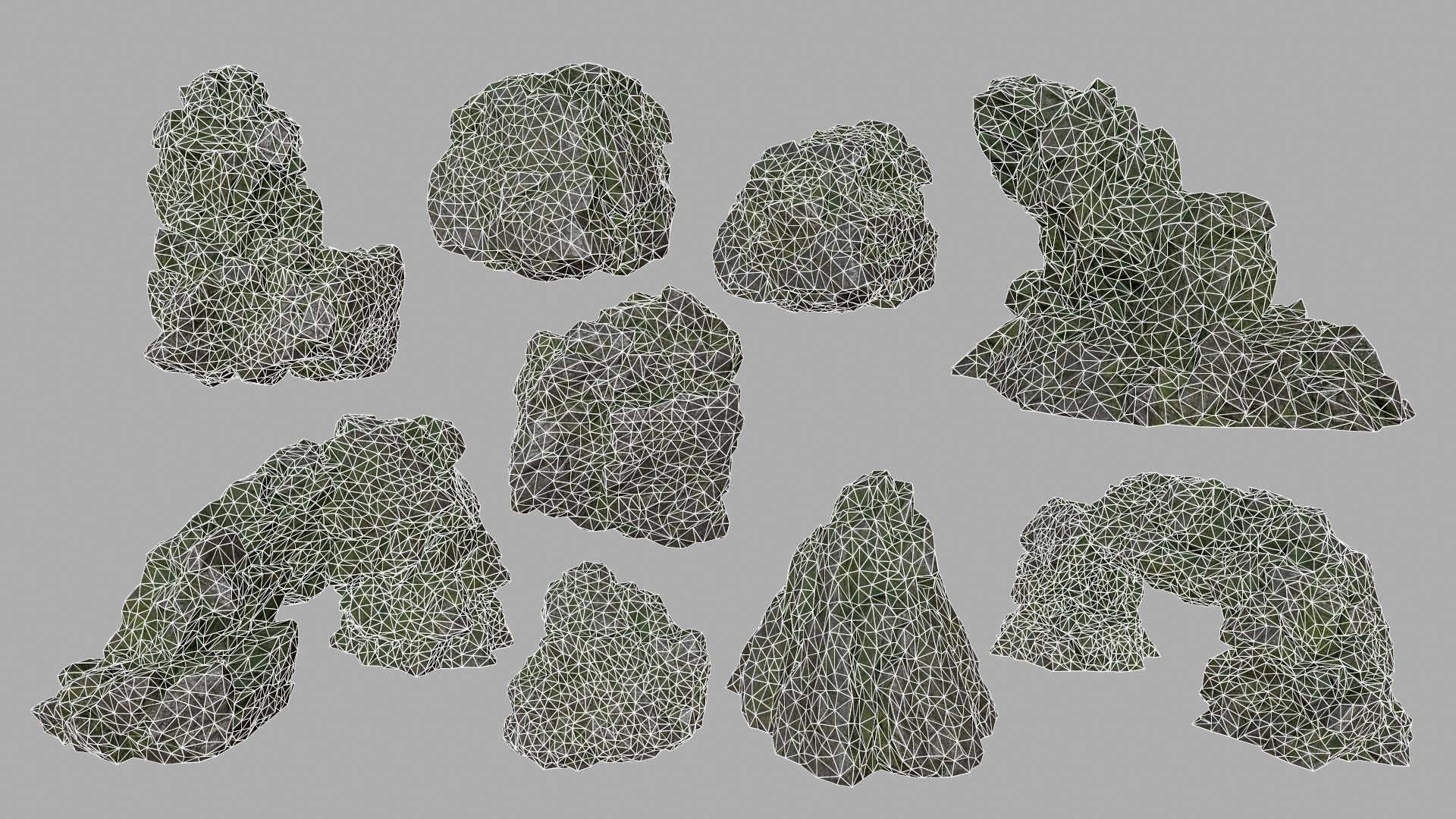 mossy rock set Low-poly 3D model_3