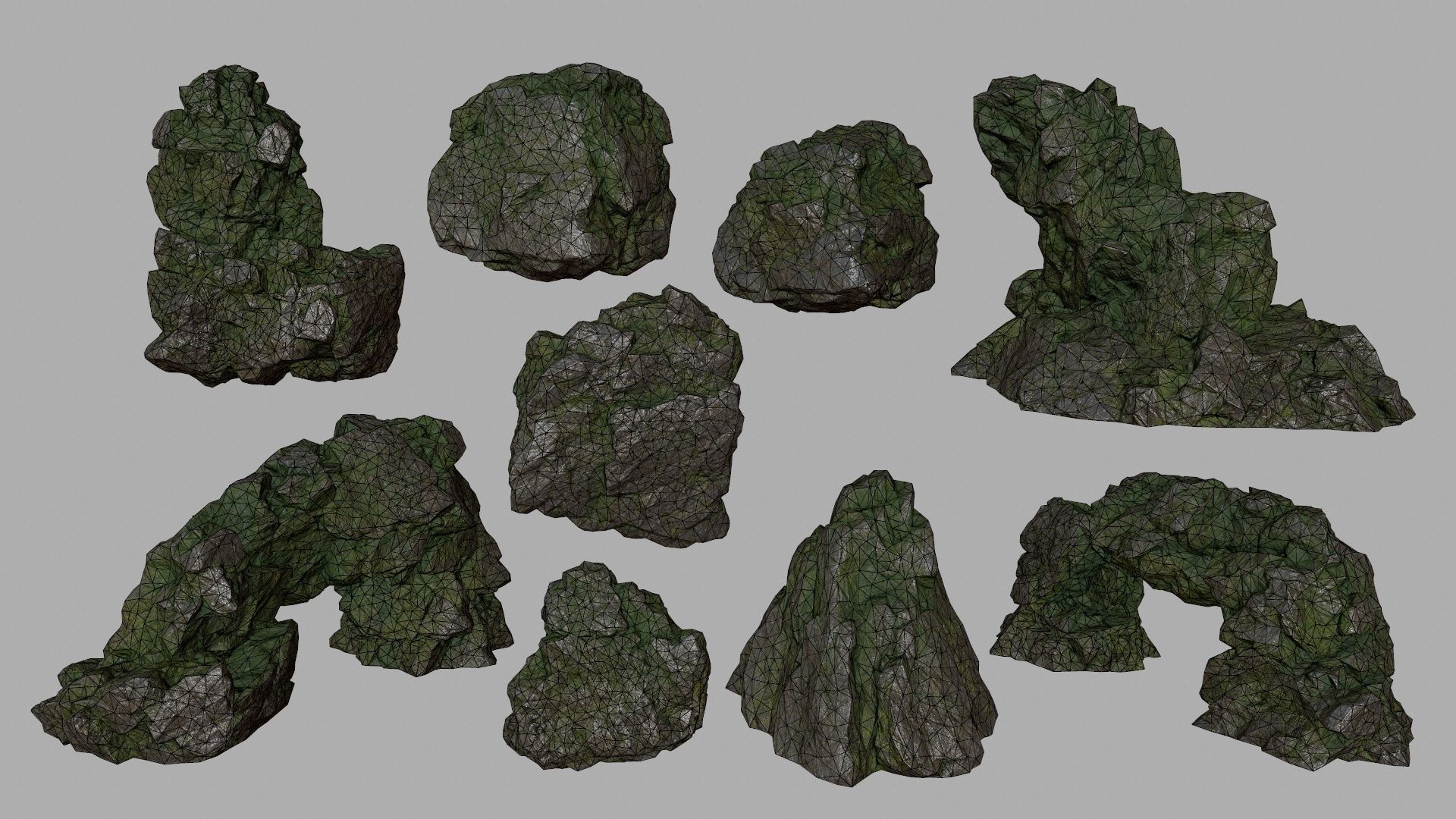 mossy rock set Low-poly 3D model_1