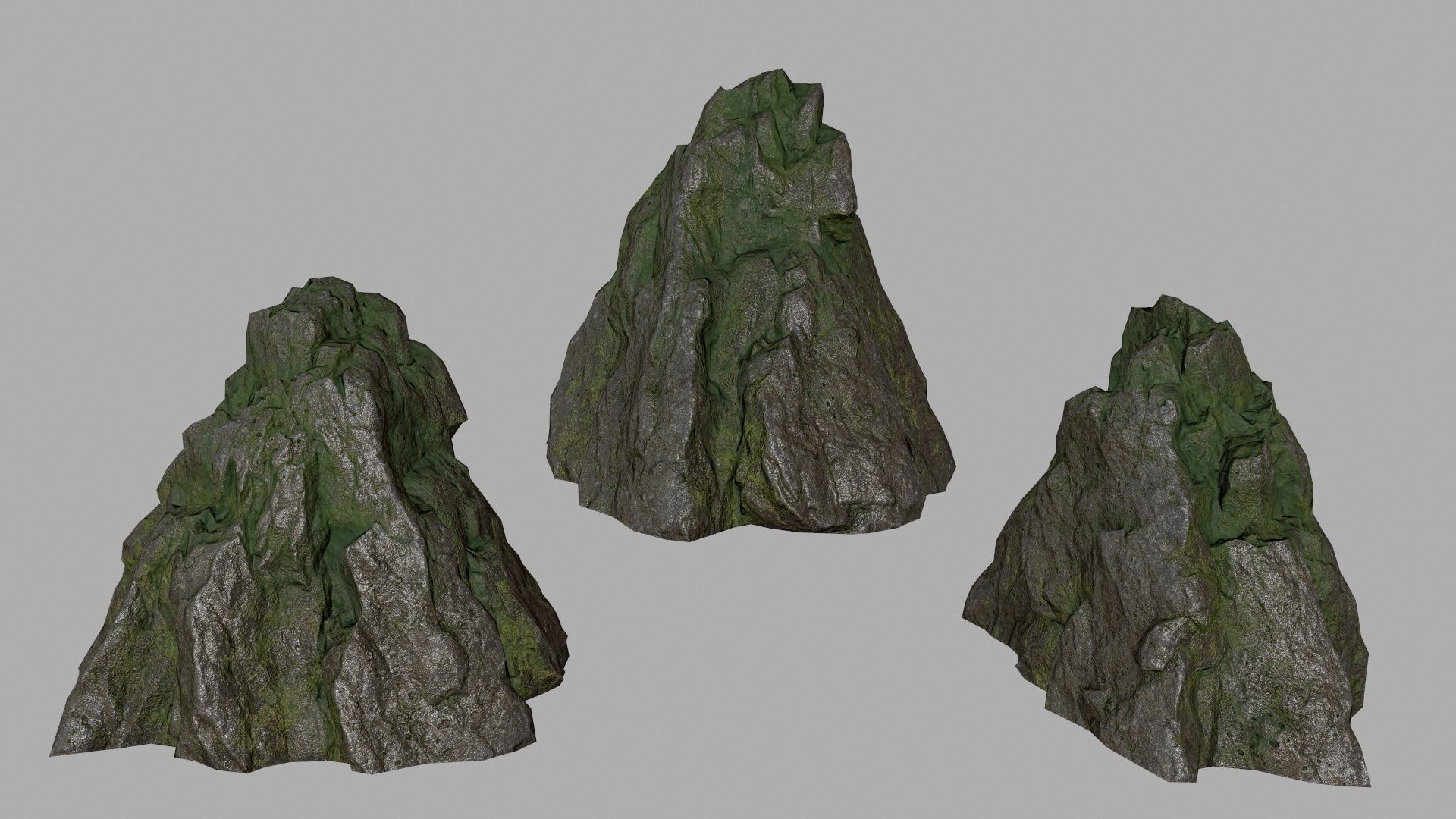 mossy rock set Low-poly 3D model_11