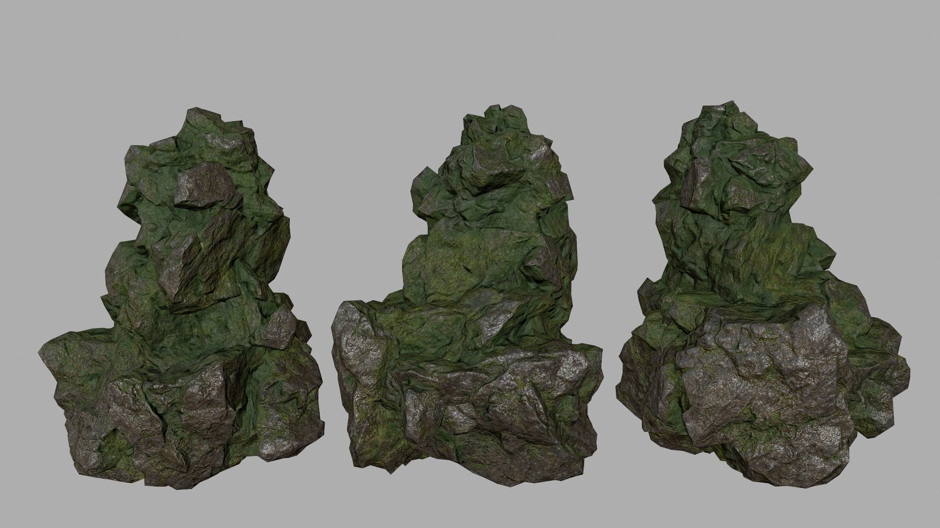mossy rock set Low-poly 3D model_7