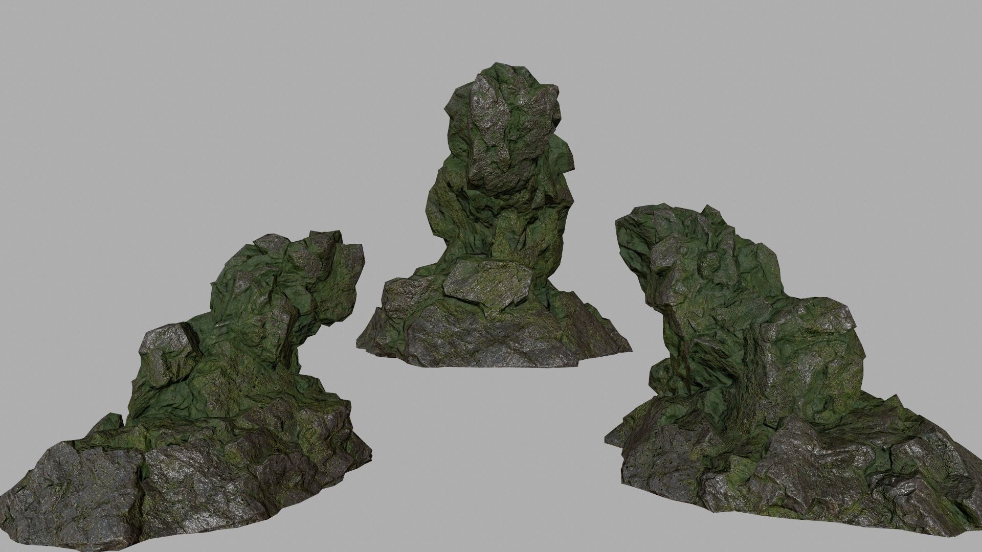 mossy rock set Low-poly 3D model_15
