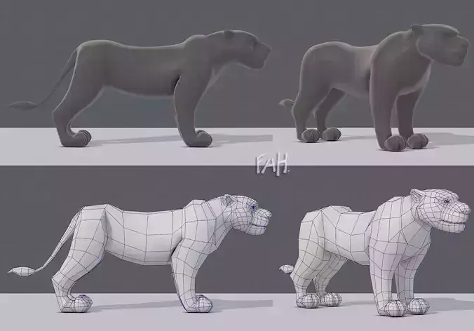 Tiger base for game Low-poly 3D model