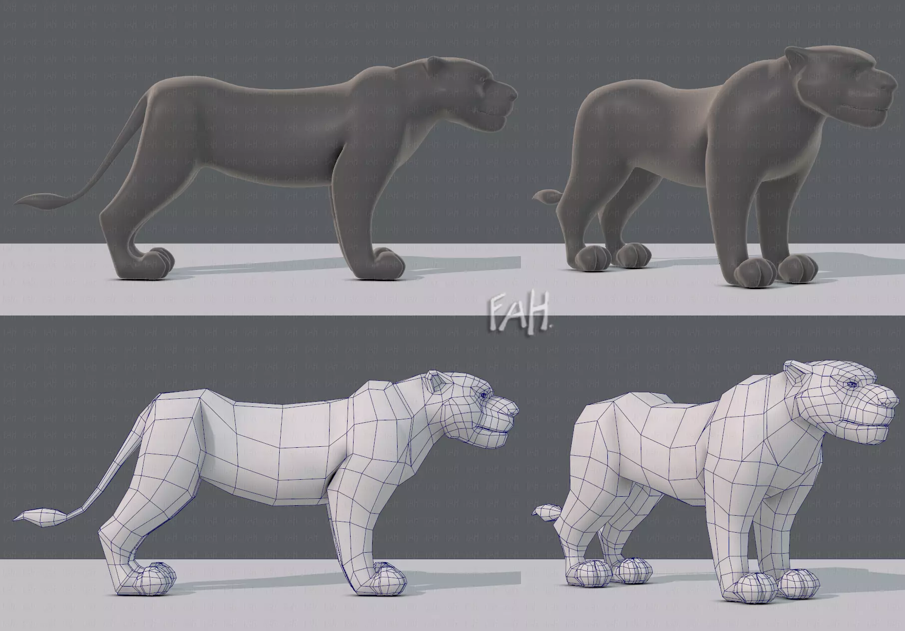 Tiger base for game Low-poly 3D model