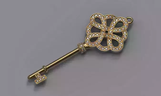 Gold key printable model diamonds pendant 3d modelling stl 3dm 3D print model