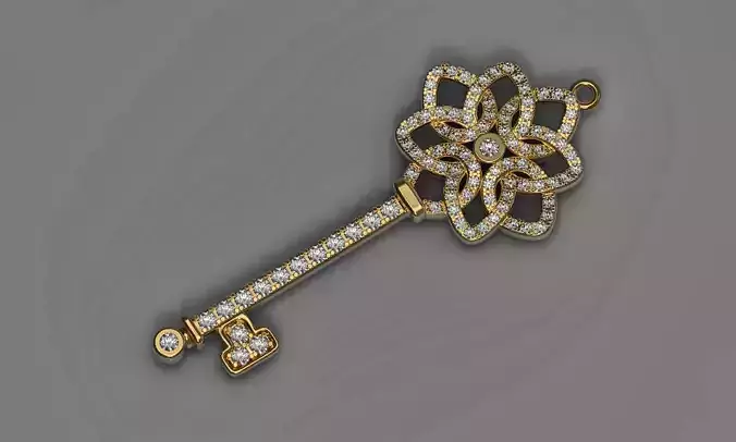 Pendant key 3d print model Diamonds necklace printable stl 3dm 3D print model