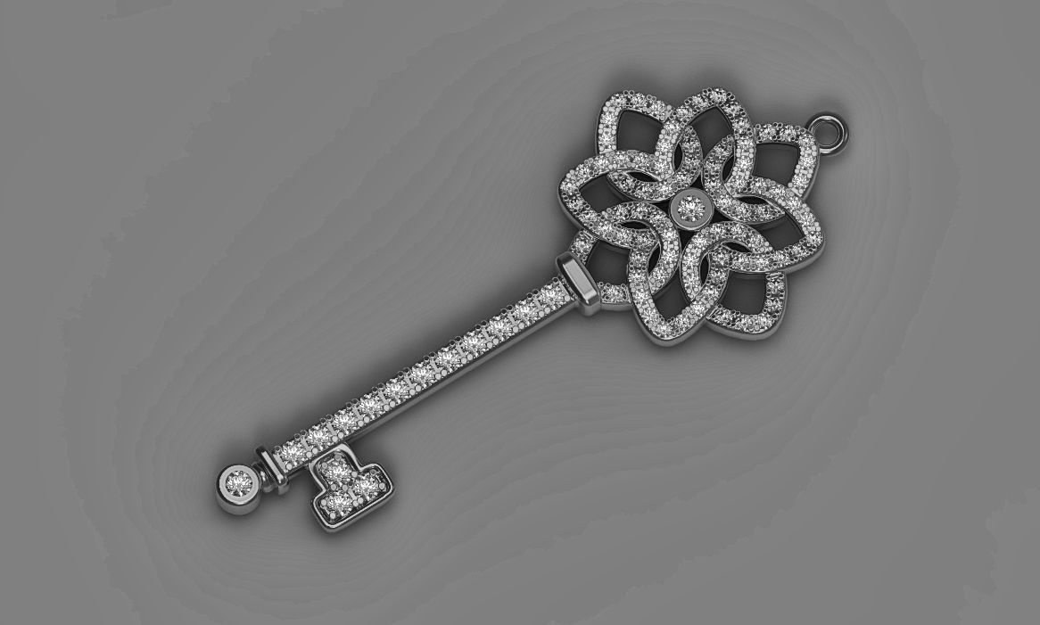 Pendant key 3d print model Diamonds necklace printable stl 3dm 3D print model_4