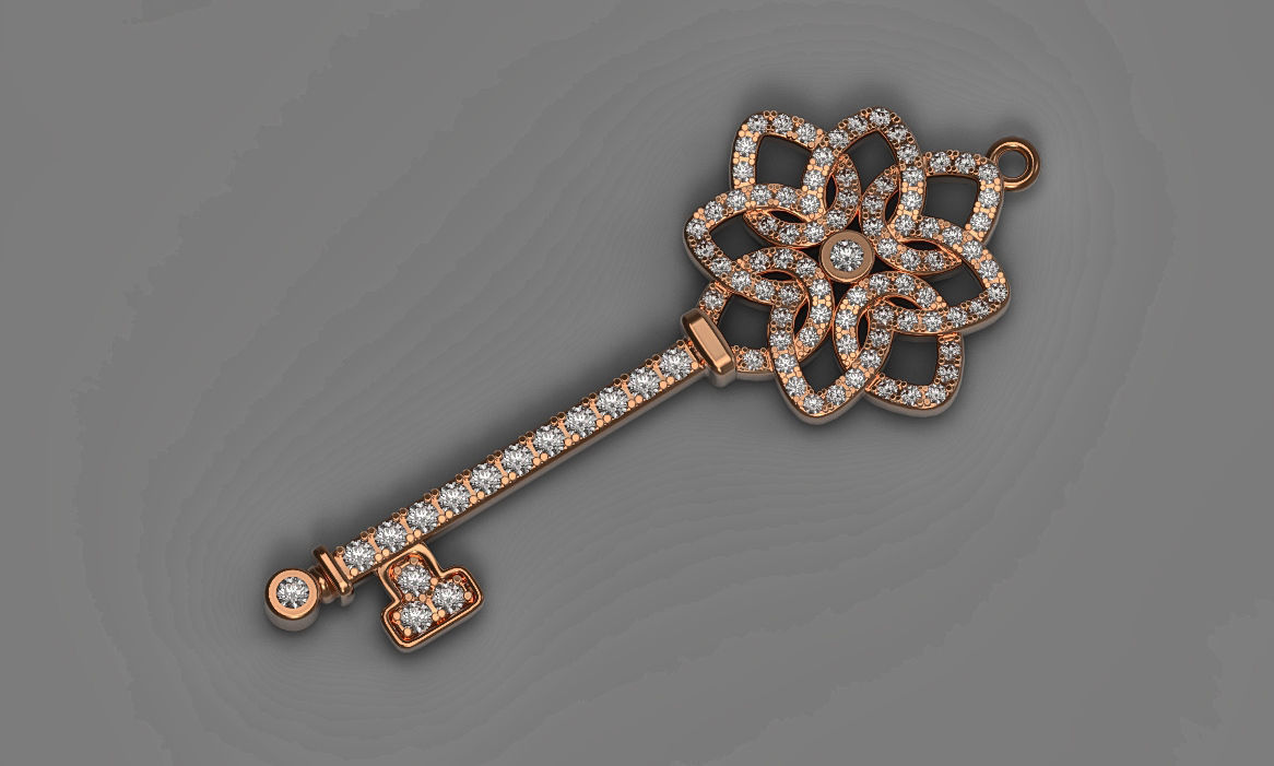 Pendant key 3d print model Diamonds necklace printable stl 3dm 3D print model_2