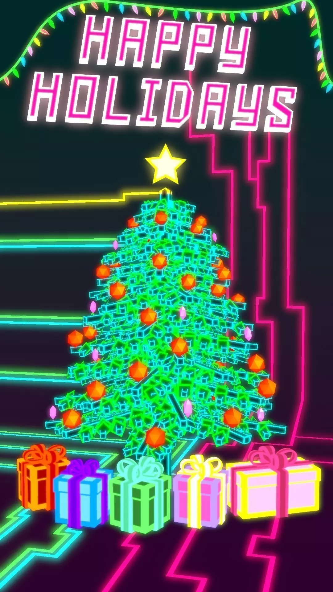 Neon Christmas Tree and Presents 3D model
