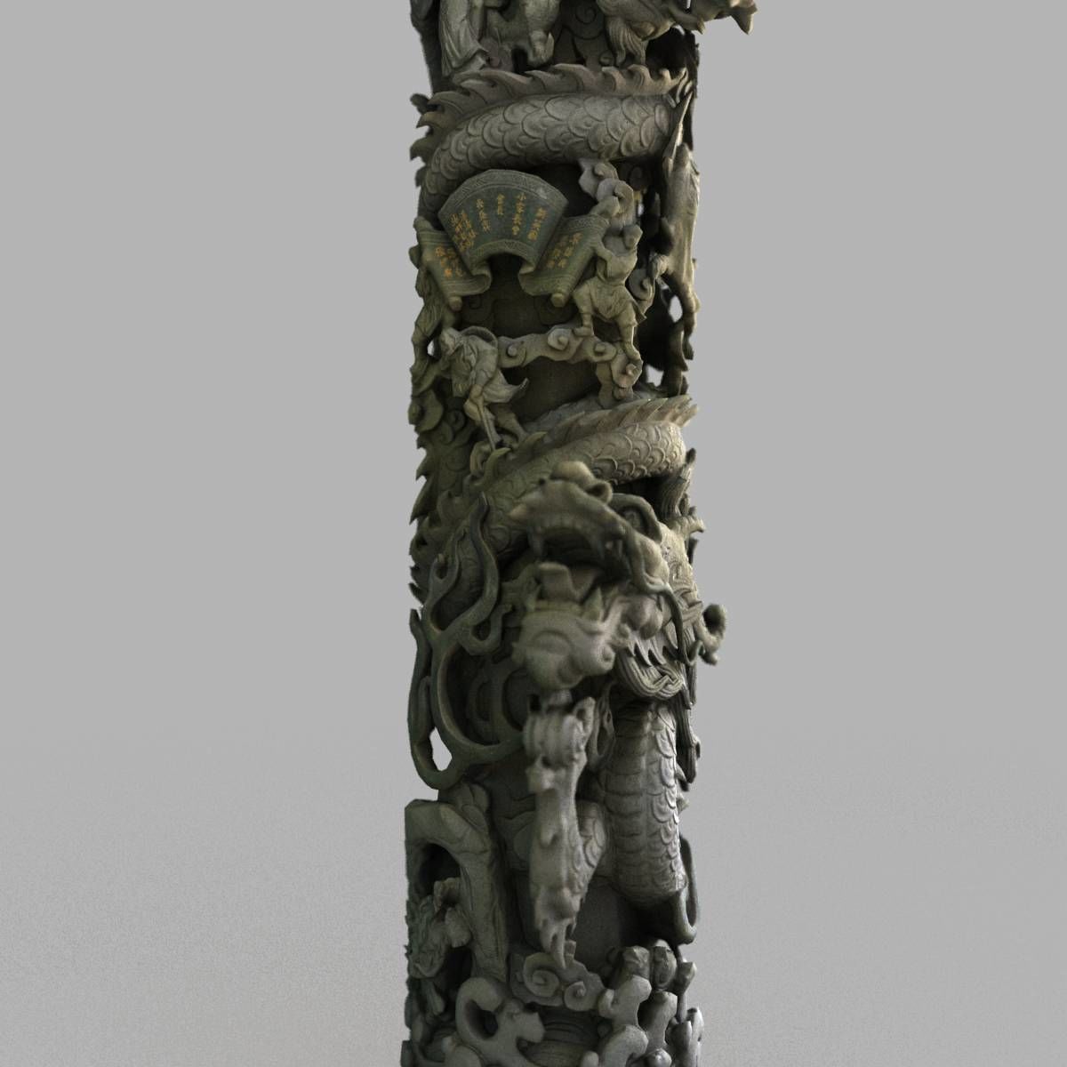 Dragon column Low-poly 3D model_1