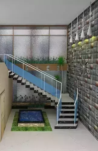STAIR room with stairs and fountain