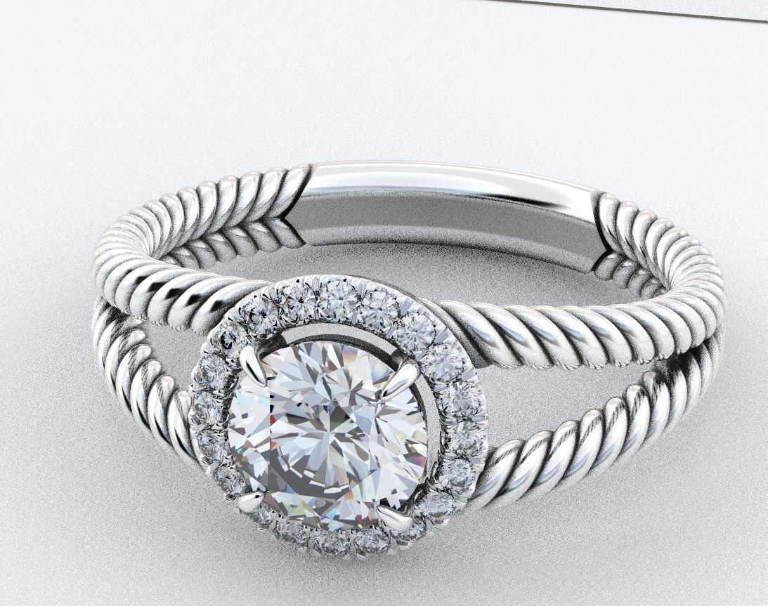 Stylish ring with diamonds and a rope 3D print model_6