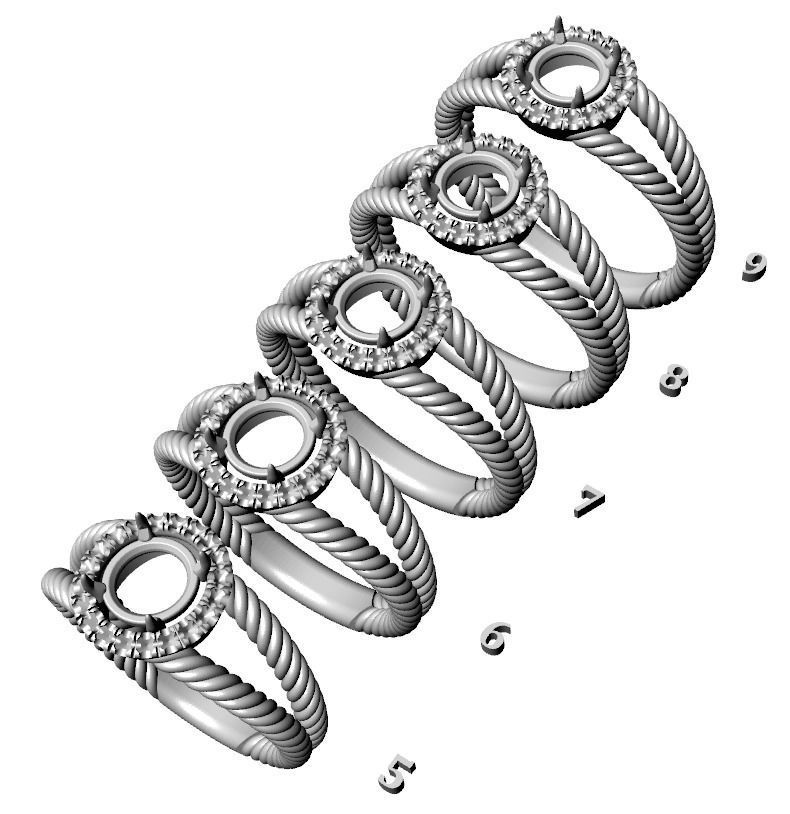 Stylish ring with diamonds and a rope 3D print model_29