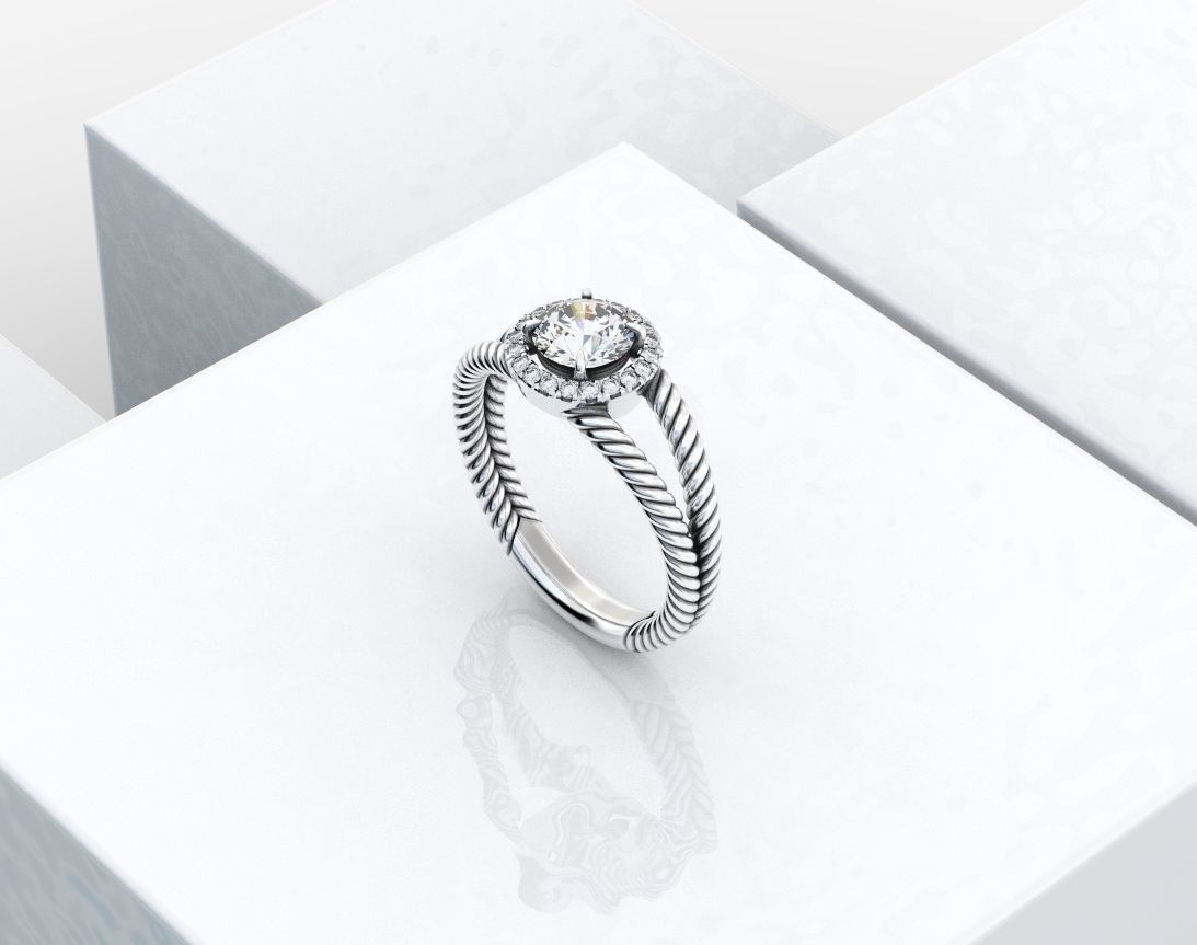 Stylish ring with diamonds and a rope 3D print model_24