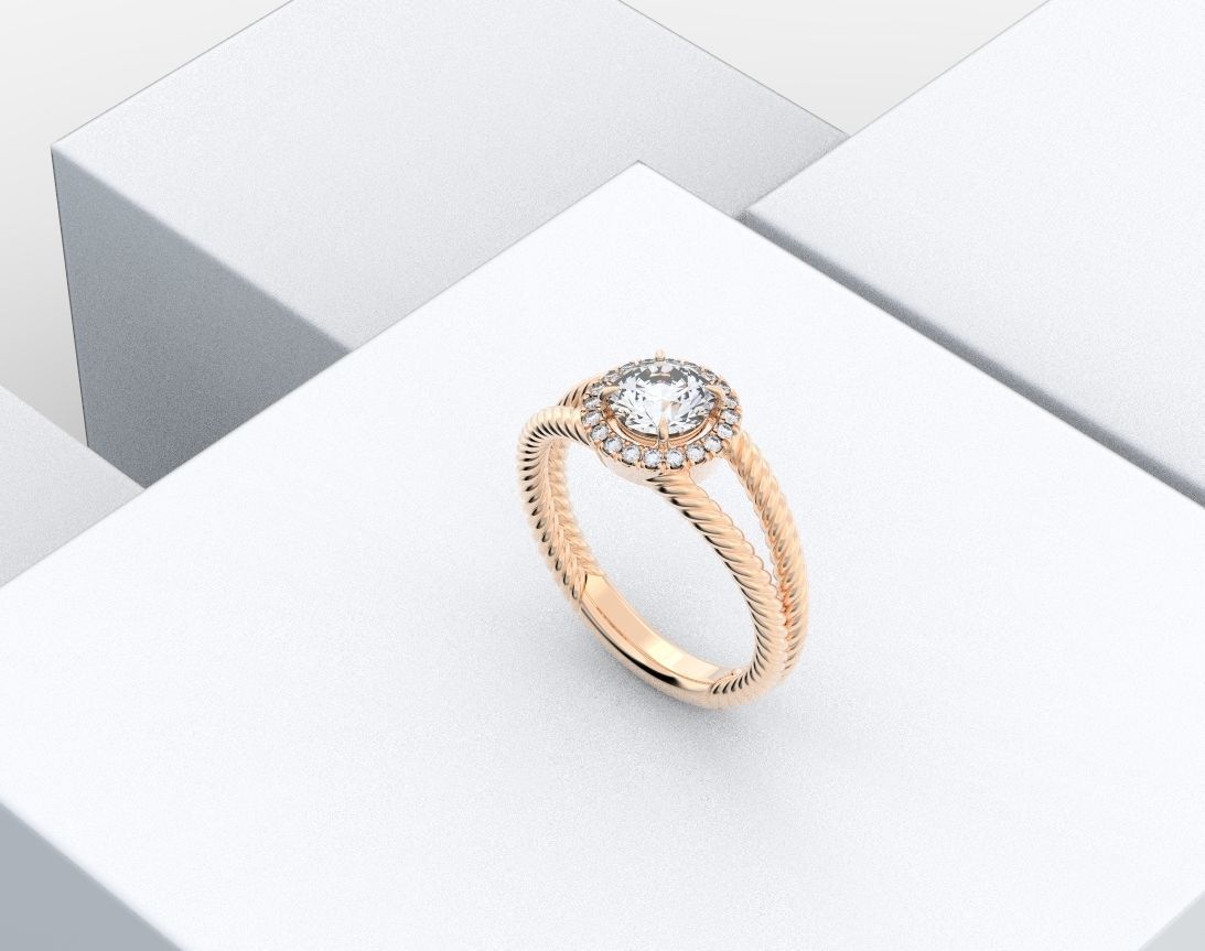 Stylish ring with diamonds and a rope 3D print model_3