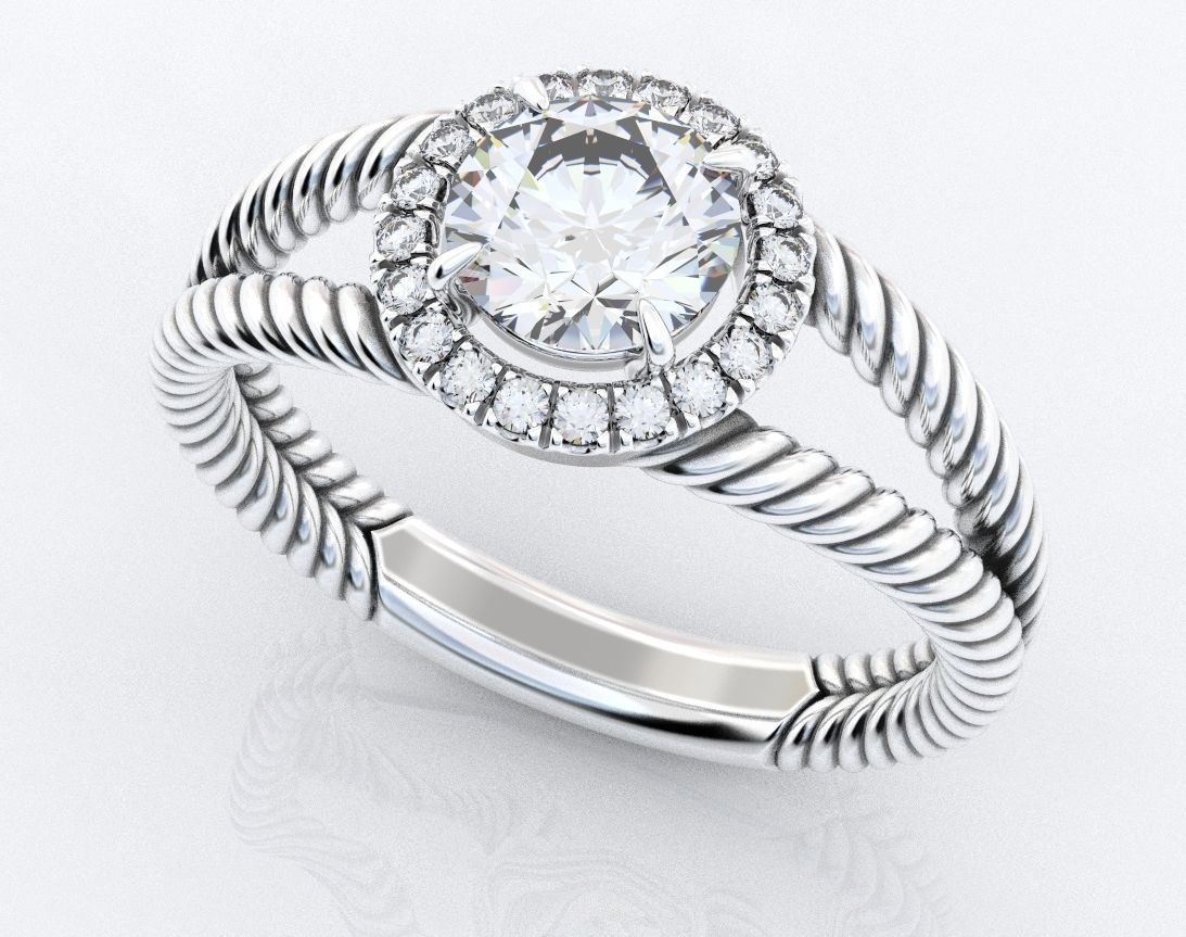 Stylish ring with diamonds and a rope 3D print model_15