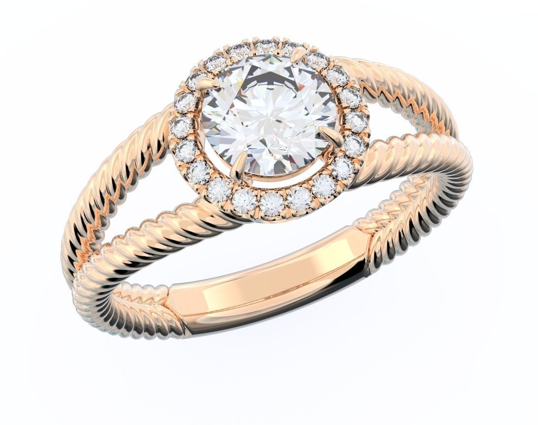 Stylish ring with diamonds and a rope 3D print model_12