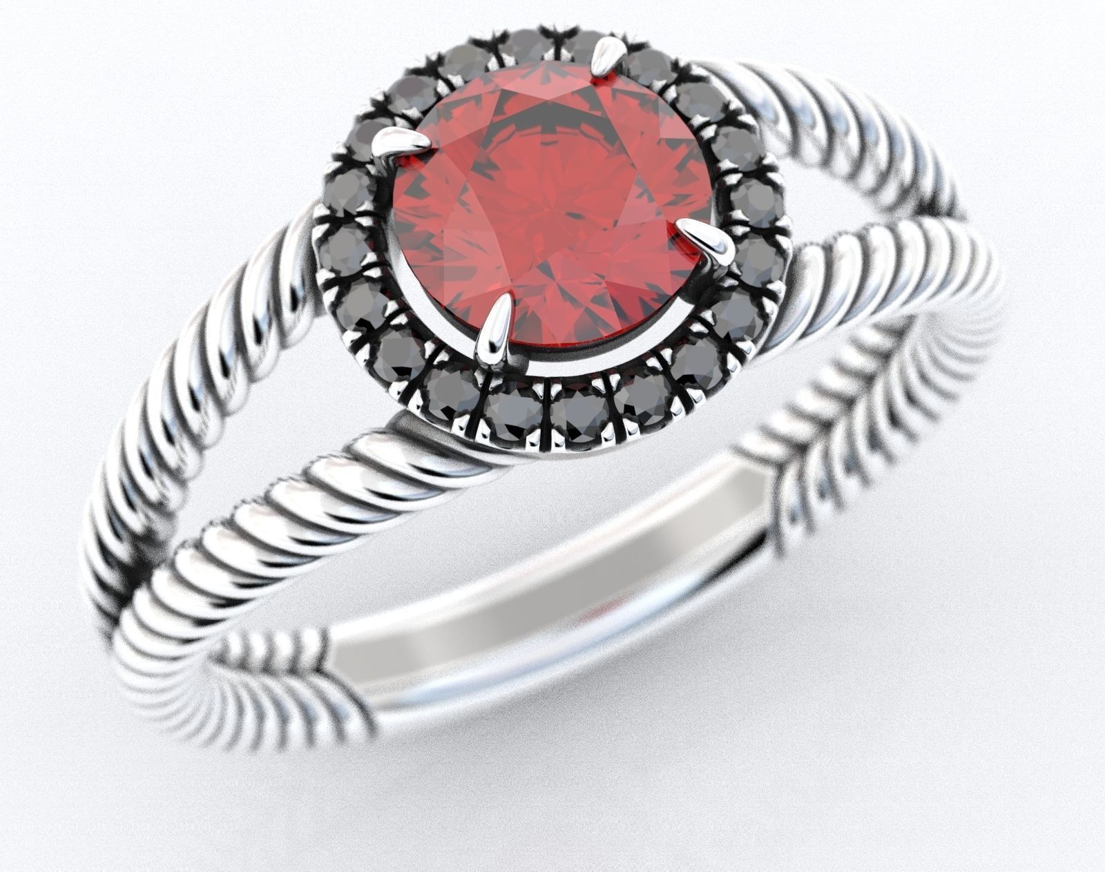 Stylish ring with diamonds and a rope 3D print model_1