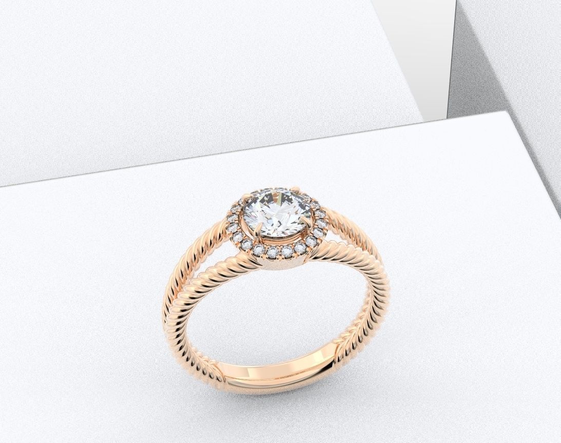 Stylish ring with diamonds and a rope 3D print model_5