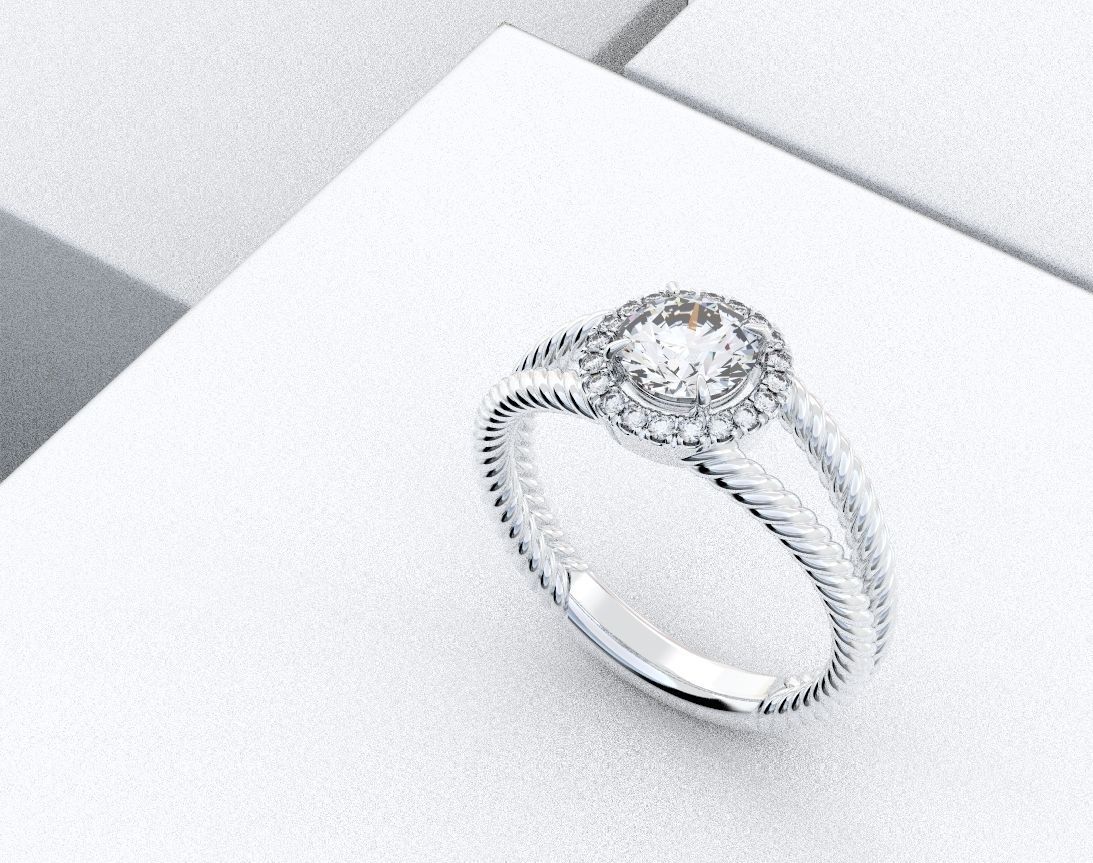 Stylish ring with diamonds and a rope 3D print model_2