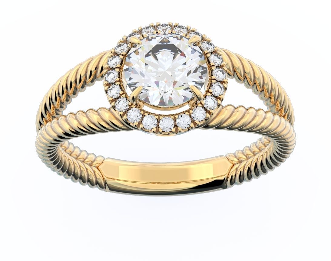 Stylish ring with diamonds and a rope 3D print model_7