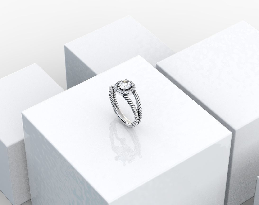 Stylish ring with diamonds and a rope 3D print model_4