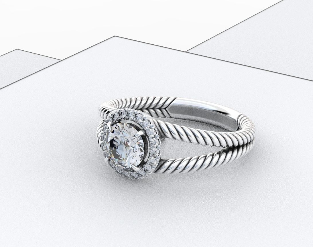 Stylish ring with diamonds and a rope 3D print model_10