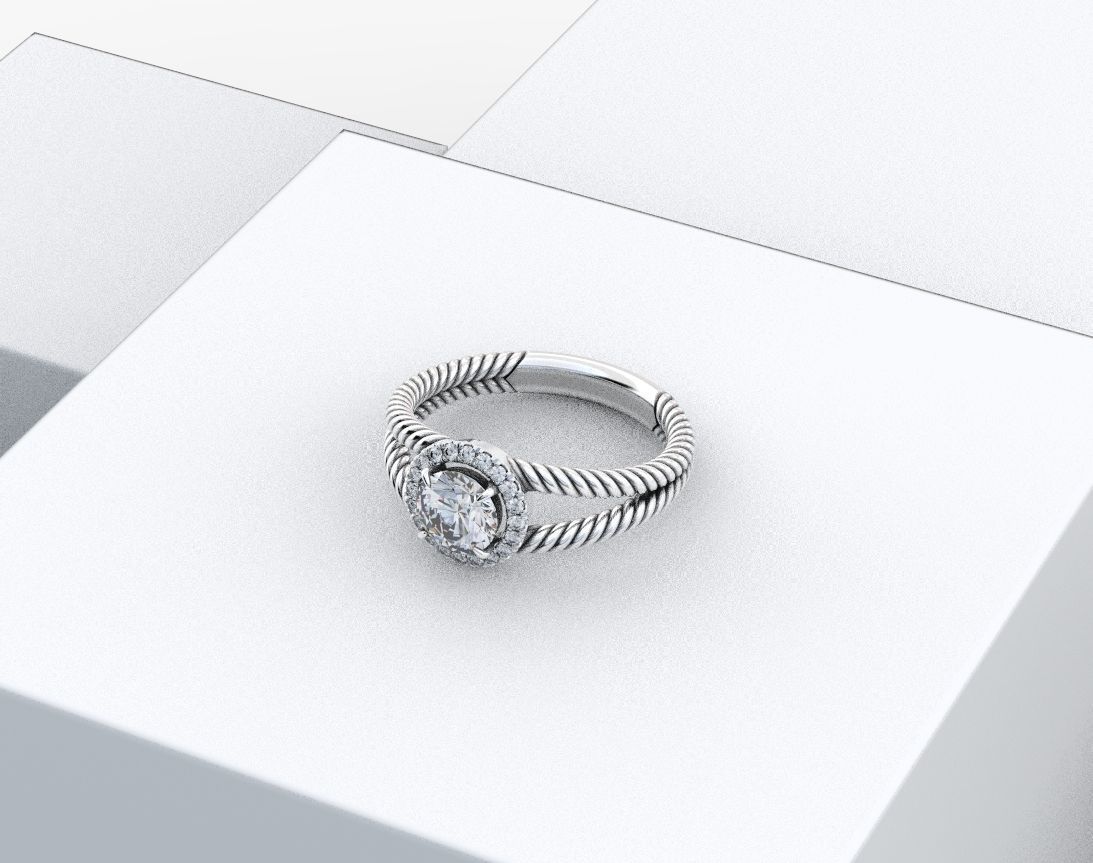 Stylish ring with diamonds and a rope 3D print model_9