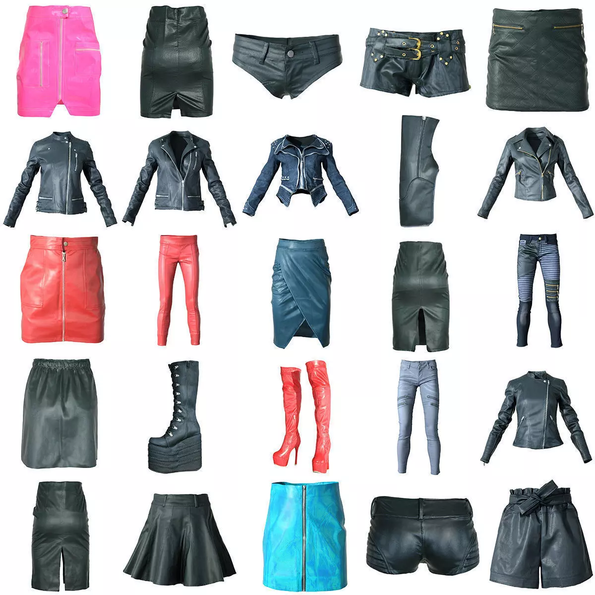 25 Shiny Clothing Items Skirts Boots Jackets Trousers Low-poly 3D model_0