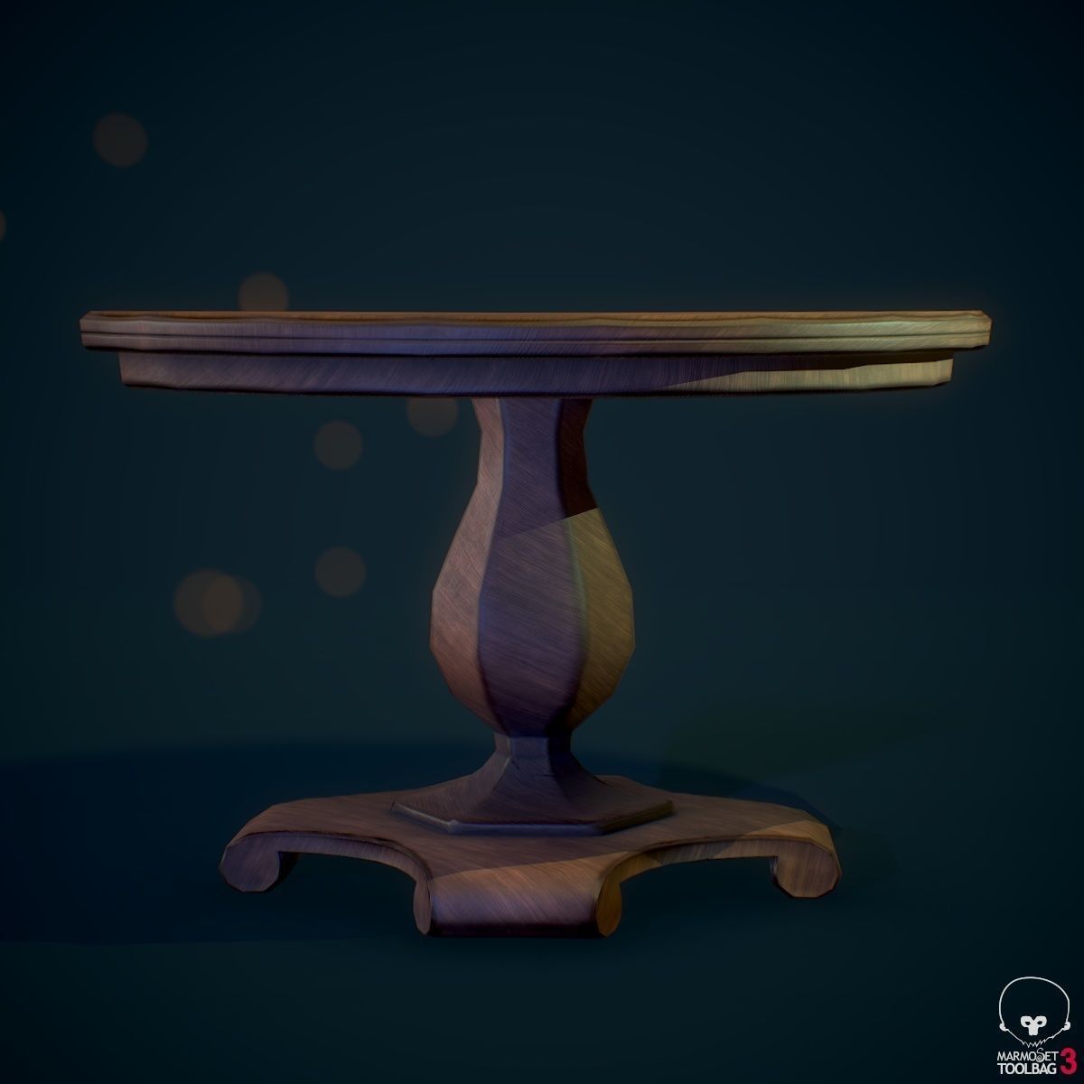 Old wooden table Low-poly 3D model_1