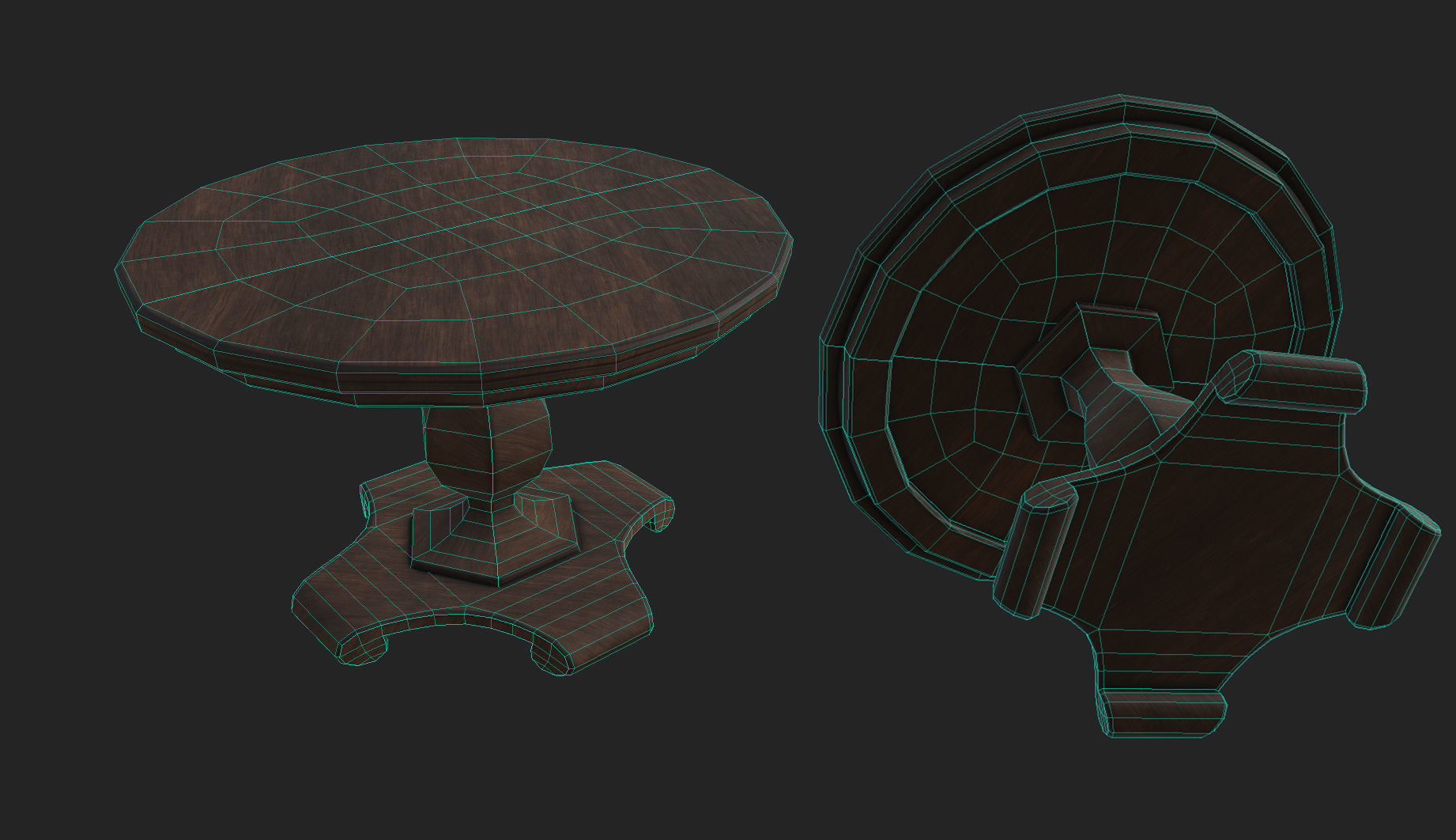 Old wooden table Low-poly 3D model_4