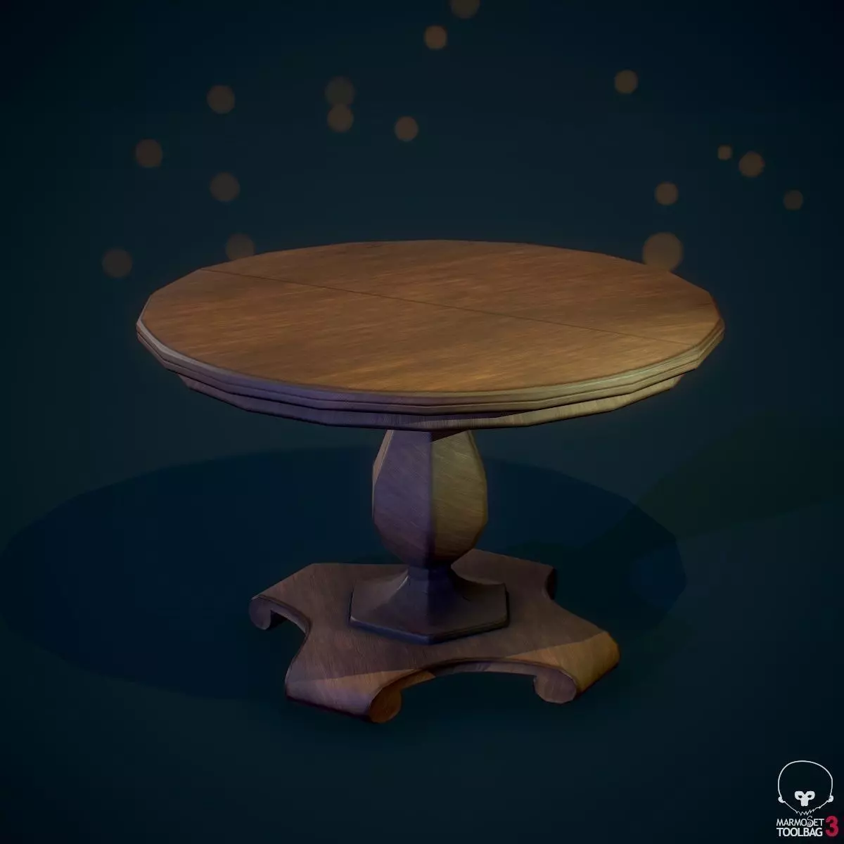 Old wooden table Low-poly 3D model_0