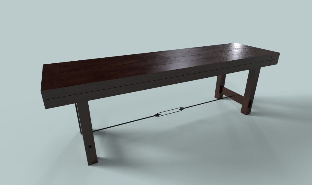 Rose Wood Bench Low-poly 3D model_1