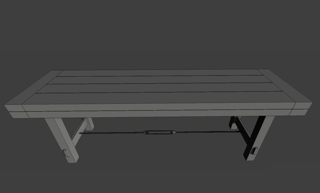 Rose Wood Bench Low-poly 3D model_3