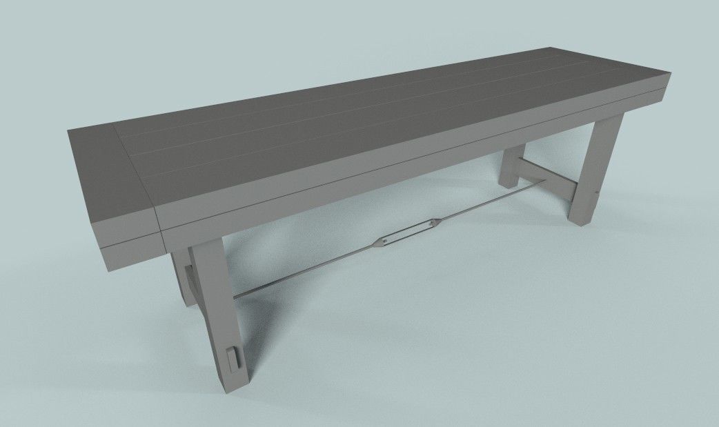 Rose Wood Bench Low-poly 3D model_2
