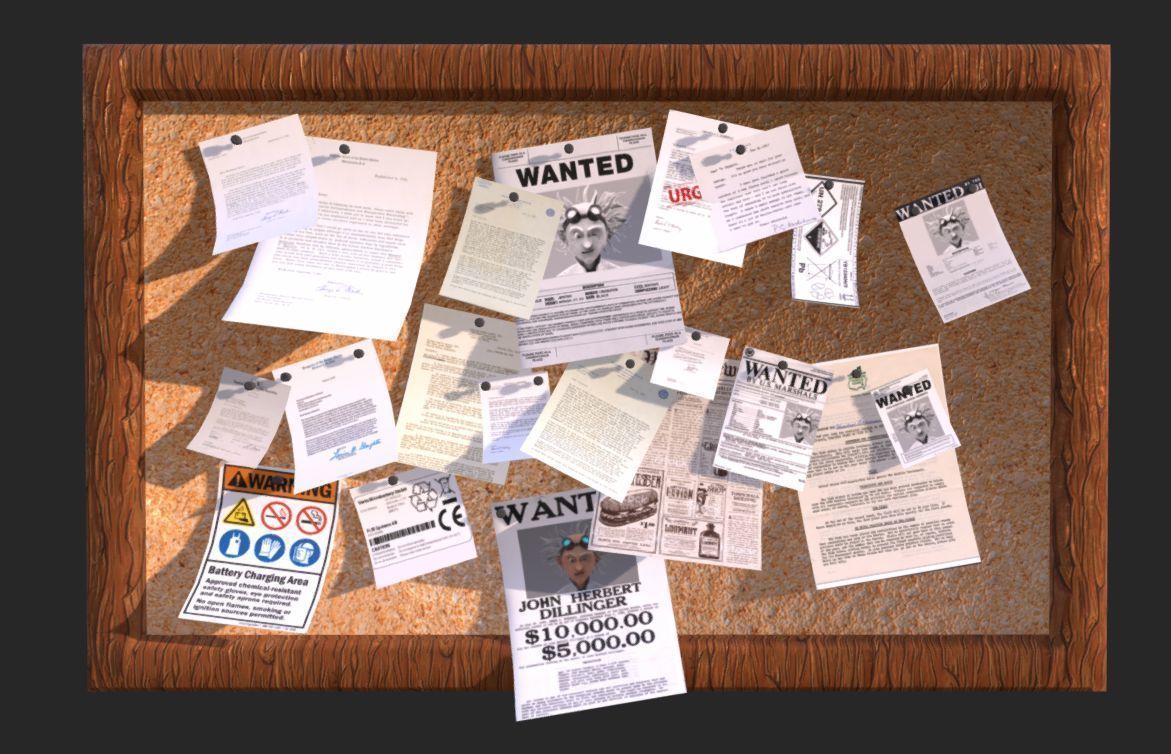 Bullein Board Office Game Ready Low-poly 3D model_4