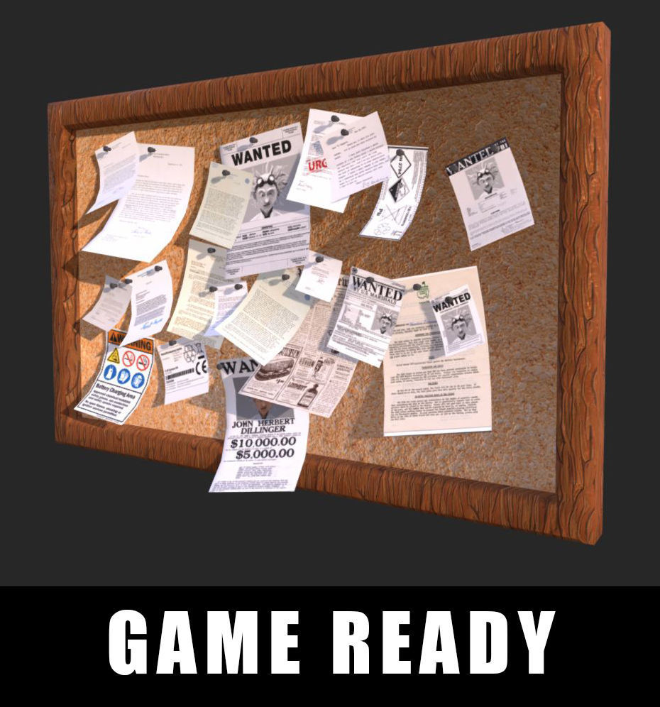 Bullein Board Office Game Ready Low-poly 3D model_6