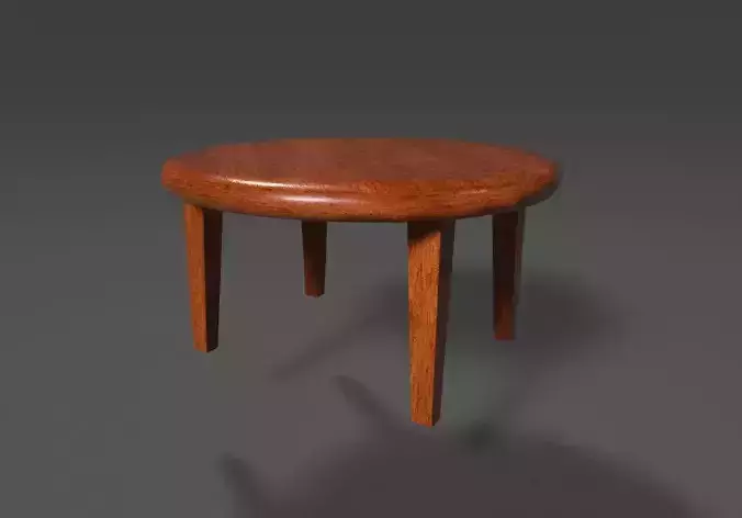 Round Oak wood kitchen table UE4 ready Low-poly 3D model
