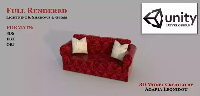 Love Sofa Low-poly 3D model