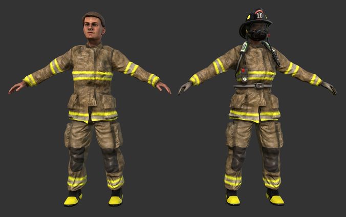 Firefighter Character Fireman Game Ready Low-poly 3D model